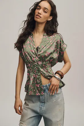 Pilcro The Linden Silky Pleated Waisted Blouse by Pilcro