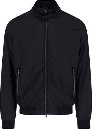 Herno Sleek Black Minimalist Jacket With High Collar And Front Zip Closure