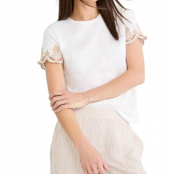 Nic+Zoe Deco Sleeve Slub Cotton Tee In Paper White