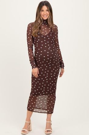 Pinkblush Polka Dot Mesh Overlay Midi Dress in Brown at Nordstrom, Size Medium