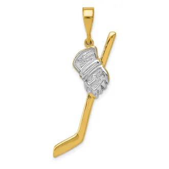 Diamond2Deal 14k Yellow Gold Rhodium Solid Polished Hockey Stick Pendant