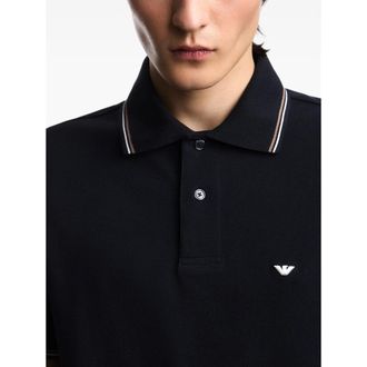 Emporio Armani Tipped Collar Cotton Polo - Blue