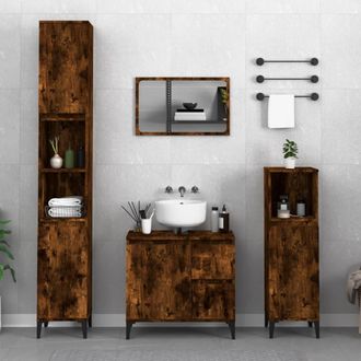 vidaXL Armario De Ba&ntilde;o Madera Contrachapada Roble Ahumado 30x30x190 Cm Vidaxl