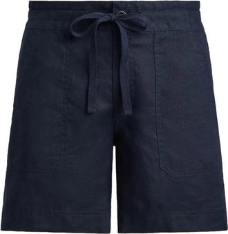 Ralph Lauren Linnen Shorts met Trekkoord - Dames - Korte Broeken - Blauw - 2XS - Linnen - Korte Broeken