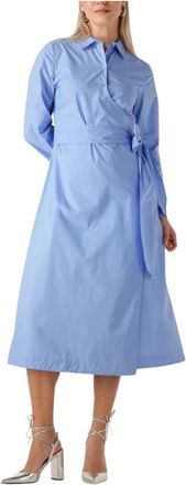 Selected Blauwe Midi Wikkeljurk Charme - Dames - Casual kleedjes - Blauw - S - Kleedjes