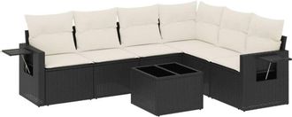 vidaXL Set De Comedor De Jard&iacute;n 7 Pzas Y Cojines Rat&aacute;n Sint&eacute;tico Negro Vidaxl