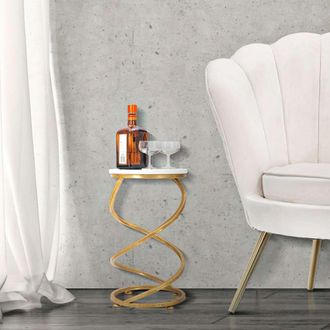 Dmora Mesa De Centro Darigana, Forma Redonda, Color Superficie Blanco, Estructura De M&aacute;rmol, 28x28x48h Cm Blanco M&aacute;rmol