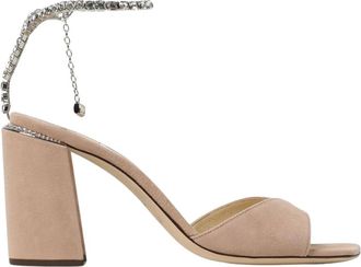 Jimmy Choo London Schoenen, Dames, Roze, 36 EU, Suède, Roze Suède Kristal Sandalen