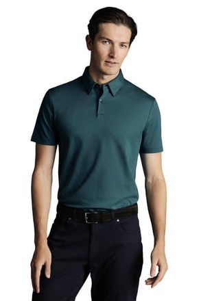 CHARLES TYRWHITT Plain Short Sleeve Jersey Polo in Teal Green at Nordstrom, Size Small