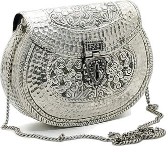 Generic Women gift silver Brass floral design embossed Metal bag Bridal Clutch Party Purse bridal clutch evening bag