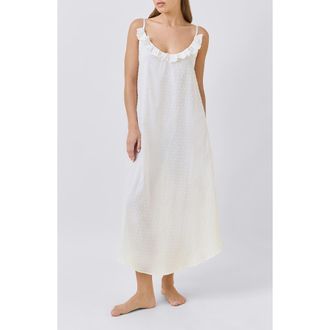 Papinelle Sleepwear Swiss Dot Frill Cotton Maxi Nightgown in Ecru at Nordstrom, Size X-Large