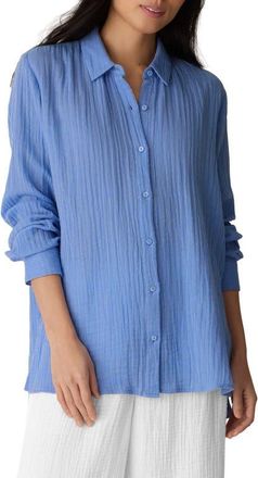 Eileen Fisher Classic Collar Easy Organic Cotton Button-Up Shirt in Cornflower at Nordstrom, Size Xx-Small