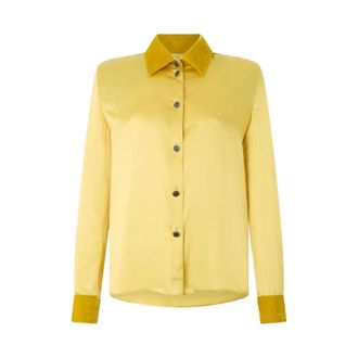 Roberto Cavalli Shirts, female, Yellow, Size: XS Silk Shirt With Velvet Inserts