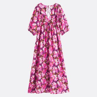 La Redoute Collections Maxi-jurk met V-hals, ballonmouwen, bloemenprint