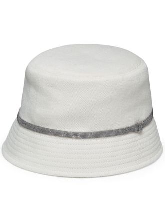 Brunello Cucinelli Cappello bucket con bordo monili - Bianco