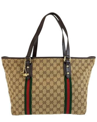 Gucci Beige Coated/Waterproof Canvas Shelly Line Tote (Authentic Pre-Loved)