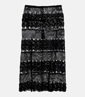 Anna Kosturova Falda midi Filigree de croch&eacute; de algod&oacute;n