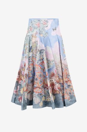 Zimmermann Ausgestellter Seiden- und Leinenrock Illustration Godet Eden Garden