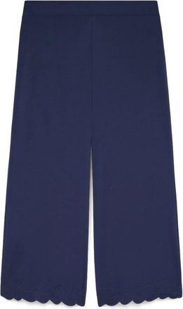 Fiorella Rubino Cropped broek met geborduurde zoom - Dames - Wijde Broeken - Blauw - XS - Katoen - Broeken