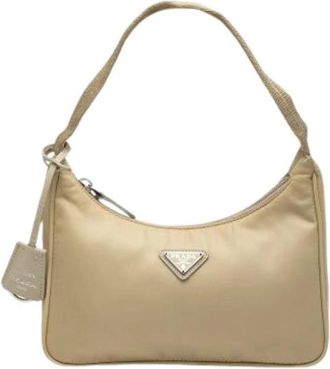 Prada Pre-owned Vintage Nylon Shoulder Bag - Dames - Vintage Schoudertas - Beige - ONE Size - Nylon - Vintage