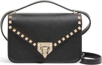 Valentino Garavani Tassen, Dames, Zwart, ONE Size, Leer, Kleine Rockstud Gekorreld Lederen Crossbody Tas