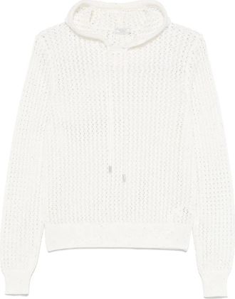 PESERICO Felpa in maglia con paillettes e cappuccio - Bianco