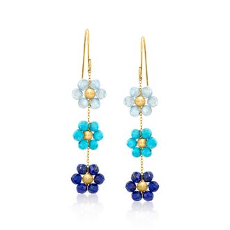 RS Pure by Ross-Simons Multi-Gemstone Bead Flower Drop Earrings in 14kt Yellow Gold