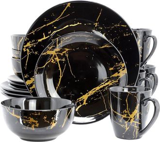 Elama Fine Marble Gold 16Pc Porcelain Dinnerware Set