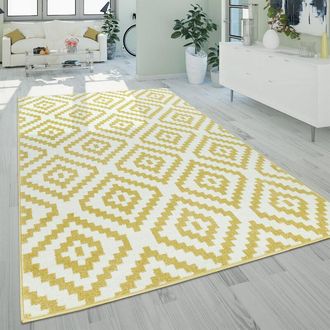 Paco Home Paco Home Alfombra Salón Pelo Corto Moderna Motivo Geométrico Étnico Amarillo Blanco 140x200 cm