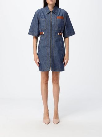Fendi Mini abito chemisier slim fit in denim di cotone con zip