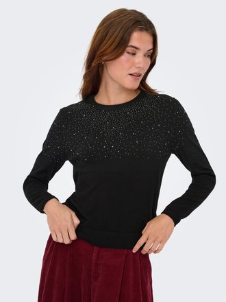 Only Rundhalspullover ONLY ONLANABELLA LS BLING O-NECK KNT, Damen, Gr. M, silber (schwarz detail:with schwarz silber), Strick, Obermaterial: 80% Viskose, 2