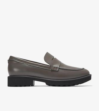Cole Haan Mens Cole Haan Geneva W29787 Flat Gray Leather Penny Loafer Shoes HTAT531