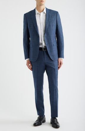 BOSS Huge Slim Fit Blue Slub M&eacute;lange Wool Blend Suit in Open Blue at Nordstrom, Size 44Short