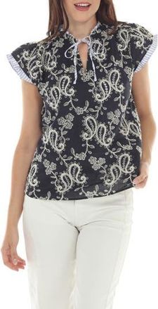 Rain + Rose Paisley Print Ruffle Top in Black Multi at Nordstrom Rack, Size X-Large