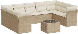 vidaXL Juego De Sof&aacute;s Jard&iacute;n Con Cojines Beige 10 Pzas Rat&aacute;n Sint&eacute;tico Vidaxl