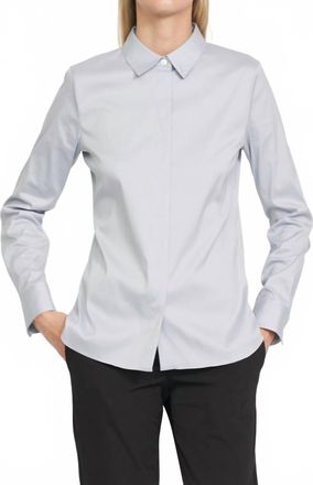 Theory Fitted Long Sleeve Cotton Blend Button-Up Shirt In Dove Blue