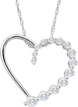 Pompeii3 10K White Gold 1/3Ct TW Graduated Diamond Heart Pendant Necklace