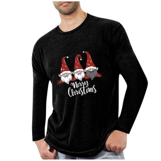 Generic Mens Christmas T Shirts Oversized Long Sleeve Round Neck Tops Lightweight Merry Christmas Santa Claus Pullover Casual Loose Sports Tshirts Comfortable