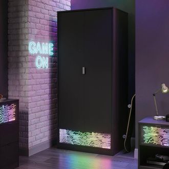 X Rocker NeoNite 2 Door Wardrobe with Drawer & App Control LED Lights - Black