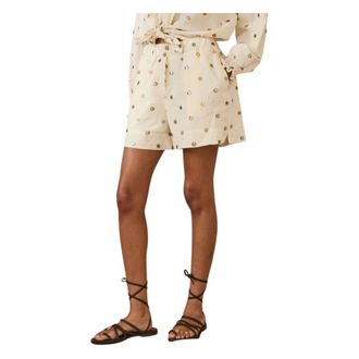 Souvenir Casual Shorts, female, Beige, Size: L Embroidered Cotton Shorts