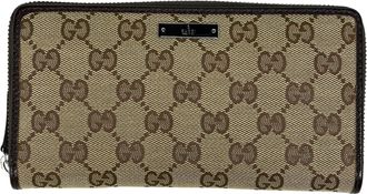 Gucci Brown Gg Canvas Leather Long Wallet (Bi-Fold) (Pre-Owned)