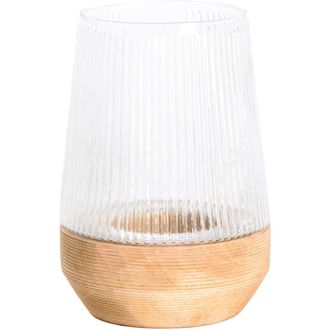 Light & Living Light&living - Peque&ntilde;o Portavelas Minas Vidrio Acanalado + Madera