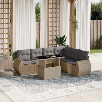 vidaXL Vidaxl - Set Sof&aacute;s De Jard&iacute;n 7 Piezas Y Cojines Rat&aacute;n Sint&eacute;tico Beige