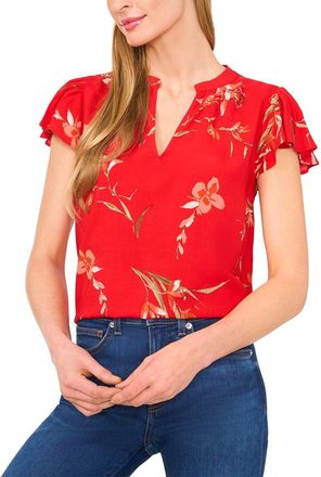 CeCe by Cynthia Steffe Cece V-Neck Shirred Flutter Sleeve Blouse