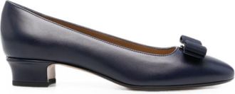 Ferragamo Navy Blue Leather Pumps