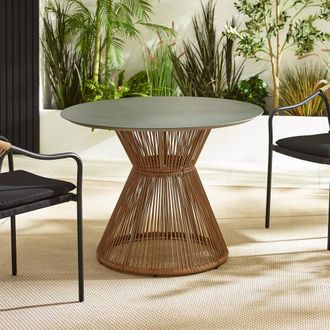 Furniturebox Lanai Rattan Round Garden Dining Table in Black
