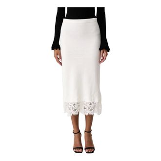 Twinset Gonna midi in maglia con pizzo - - Skirts - Donna - Beige - S
