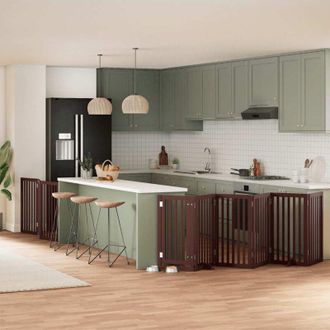 vidaXL Puerta De Perros Plegable 9 Paneles Madera &Aacute;lamo Marr&oacute;n 450 Cm Vidaxl