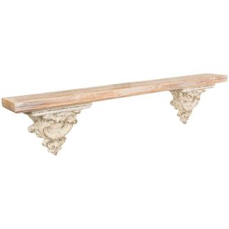 Wanderlust Deco Estante De Madera Y Resina Tallada Blanca 120x14x28