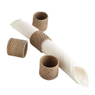 Ballard Designs Set of 4 Piper Woven Napkin Rings - Washed Taupe - Ballard Designs